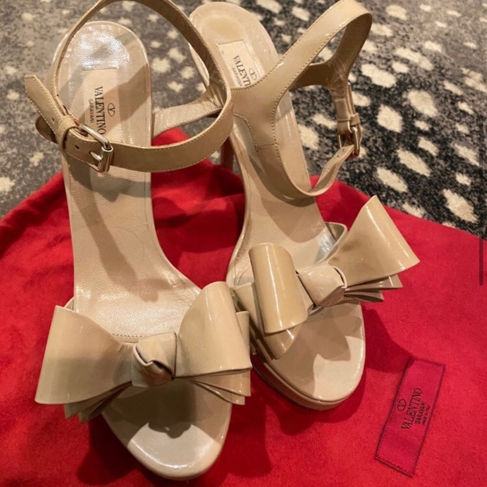 FINAL PRICE Valentino Nude Tan Beige Bow High Heel Pumps w ankle strap sandals - Picture 5 of 7